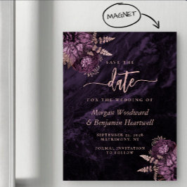 Chic Purple Rose Gold Floral Wedding Save the Date マグネット招待状