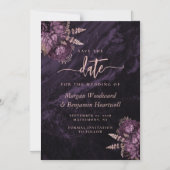 Chic Purple Rose Gold Floral Wedding Save the Date マグネット招待状 (正面)