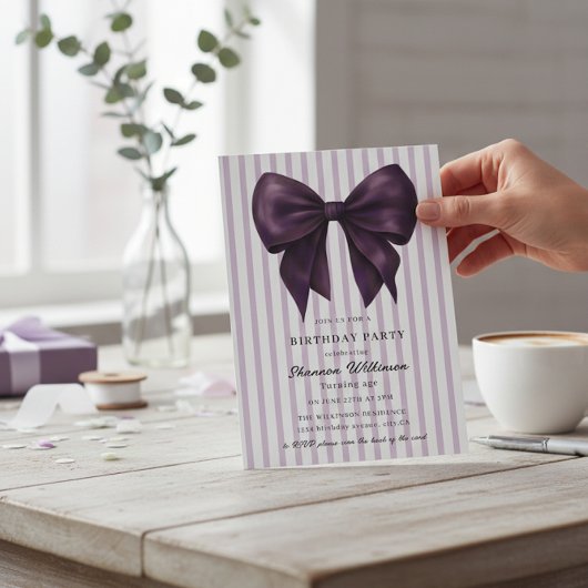Chic Purple Stripes Birthday QR Invite 招待状