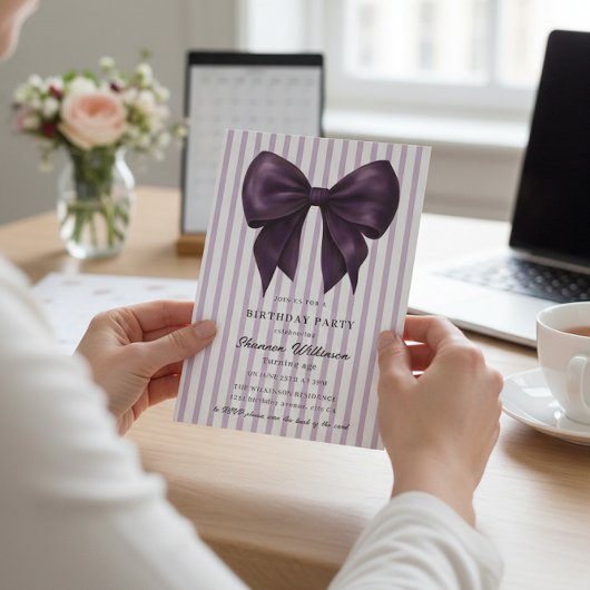 Chic Purple Stripes Birthday QR Invite 招待状