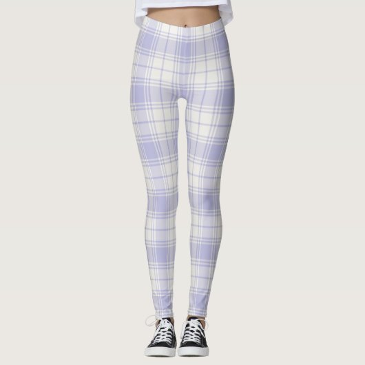 Chic Purple Tartan Leggings, Gift for her レギンス (正面)