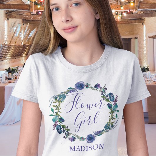Chic Purple Watercolor Floral Custom Flower Girl Tシャツ