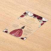 Chic Quinceanera Burgundy Blush Floral Princess アクリル招待状 (レイダウン)