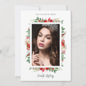 Chic Quinceañera Christmas Poinsettias Frame Photo サンキューカード (正面)