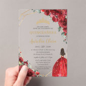 Chic Quinceañera Red Roses Flowers Floral Princess アクリル招待状 (インサイチュ (ポータブル))