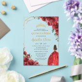 Chic Quinceañera Red Roses Flowers Floral Princess アクリル招待状 (インサイチュ (ウェディング))