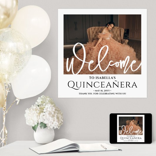 Chic Quinceañera Welcome Photo 15th Birthday Party ポスター