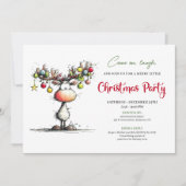 Chic quirky reindeer Christmas party invitation 招待状 (正面)