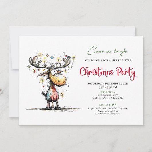 Chic Quirky Reindeer Festive Party Invitation 招待状 (正面)