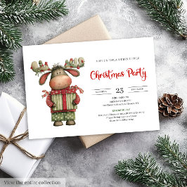 Chic Quirky Reindeer watercolor Christmas invite 招待状