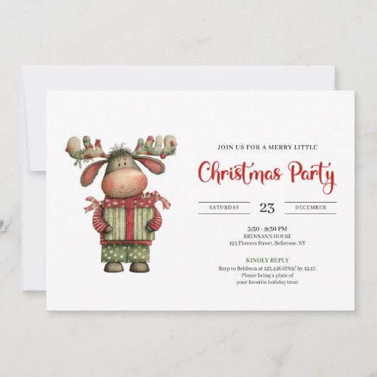 Chic Quirky Reindeer watercolor Christmas invite 招待状 (正面)