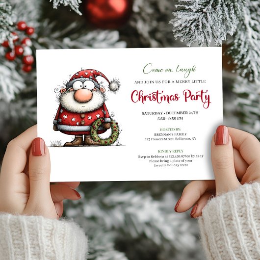 Chic Quirky Santa Claus Cartoon Party Invitation 招待状