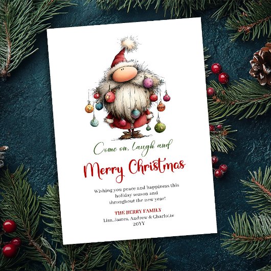 Chic Quirky Santa Playful Watercolor Greeting Card シーズンカード