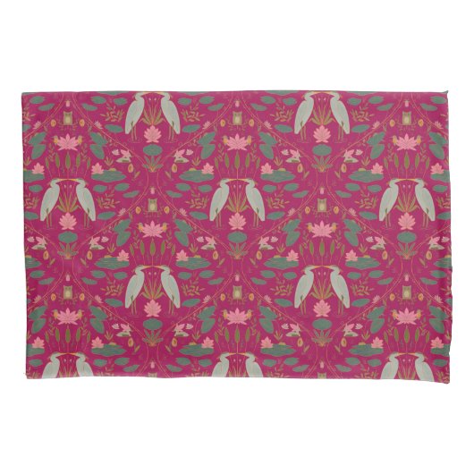 Chic raspberry pink Heron Pond Heritage Revival 枕カバー (正面)
