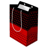 Chic RedおよびBlackハートパターン、名前テンプレート ミディアムペーパーバッグ (裏面アングル)
