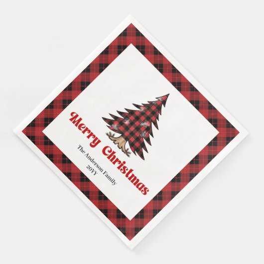 Chic Red Black Plaid Christmas Napkin Personalized (コーナー)