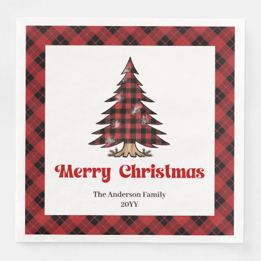 Chic Red Black Plaid Christmas Napkin Personalized (正面)