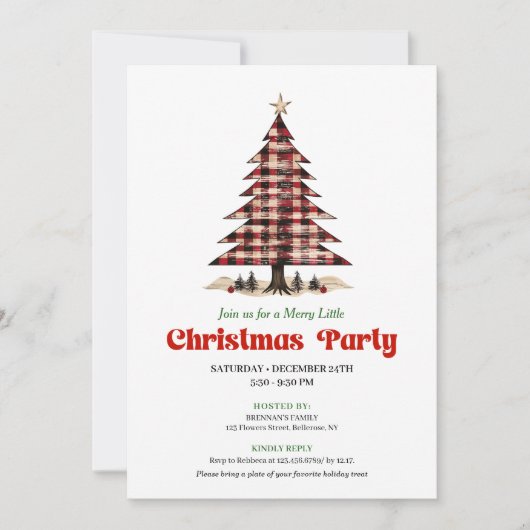 Chic Red Black Plaid Christmas Party Invitation 招待状 (正面)