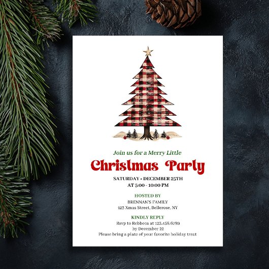 Chic Red Black Plaid Christmas Party Invitation 招待状