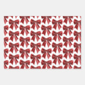 Chic Red Bow Floral Christmas ラッピングペーパーシート (正面3)