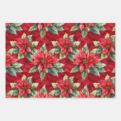 Chic Red Bow Floral Christmas ラッピングペーパーシート (正面2)