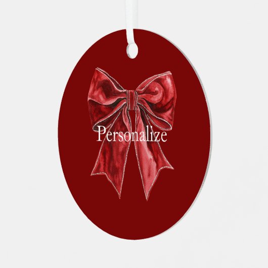 Chic Red Bow Personalized メタルオーナメント (正面左)