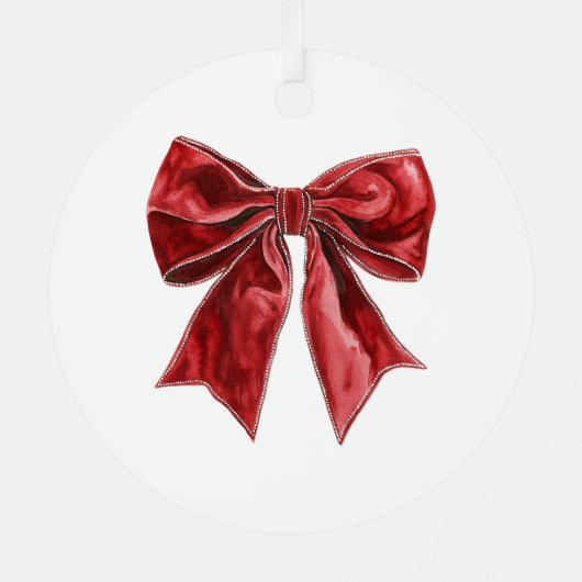 Chic Red Bow Personalized メタルオーナメント (裏面)