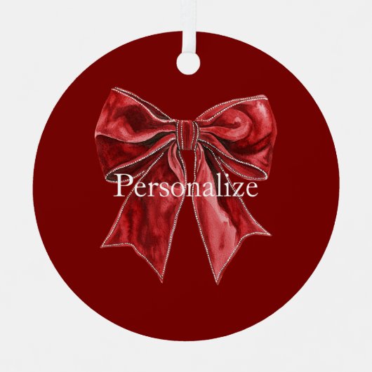 Chic Red Bow Personalized メタルオーナメント (正面)