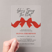 Chic Red Bow She's Tying the Knot Bridal Shower アクリル招待状 (インサイチュ (ポータブル))