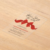 Chic Red Bow She's Tying the Knot Bridal Shower アクリル招待状 (レイダウン)