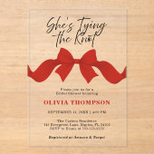 Chic Red Bow She's Tying the Knot Bridal Shower アクリル招待状 (正面)