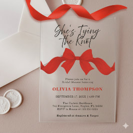 Chic Red Bow She's Tying the Knot Bridal Shower アクリル招待状