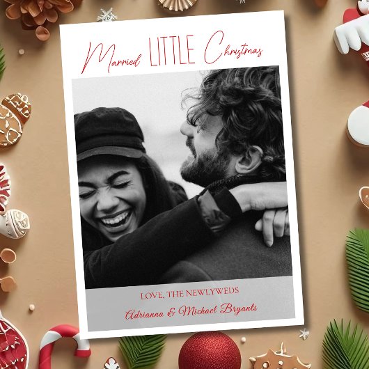 Chic Red Calligraphy Married Little Christmas シーズンカード