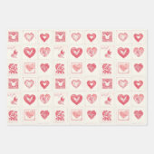 Chic Red Cream Love Hearts Wedding ラッピングペーパーシート (正面)