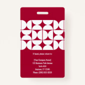 Chic Red Geometric Employee ID Holder バッジ (裏面)