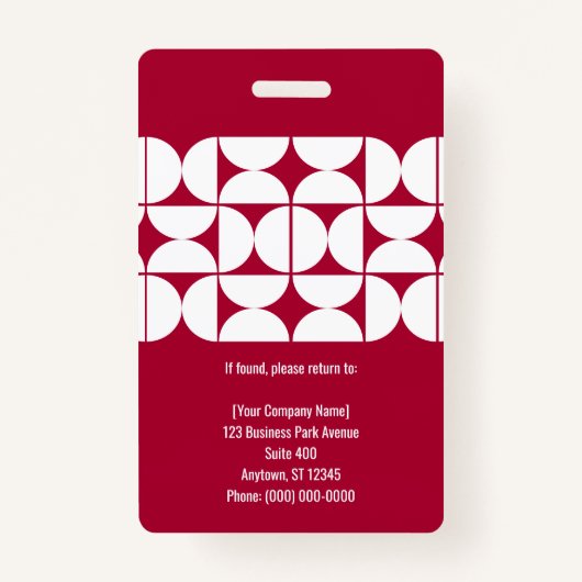 Chic Red Geometric Employee ID Holder バッジ (裏面)