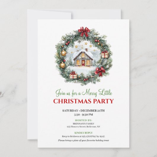 Chic Red Green Holiday Scene Party Invitation Card 招待状 (正面)