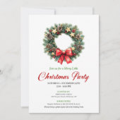 Chic Red Green Pine Wreath Christmas Party Card 招待状 (正面)