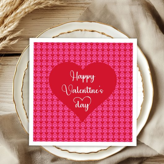 Chic Red Hearts Valentine Day Table Decor Napkins スタンダードカクテルナプキン