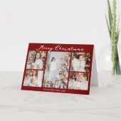 Chic Red Merry Christmas Photo Collage Folded シーズンカード (正面)