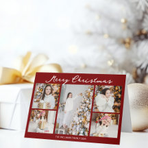 Chic Red Merry Christmas Photo Collage Folded