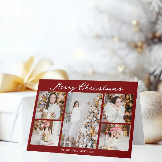 Chic Red Merry Christmas Photo Collage Folded シーズンカード