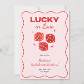 Chic Red Pink Lucky In Love Bachelorette Itinerary 招待状 (正面)