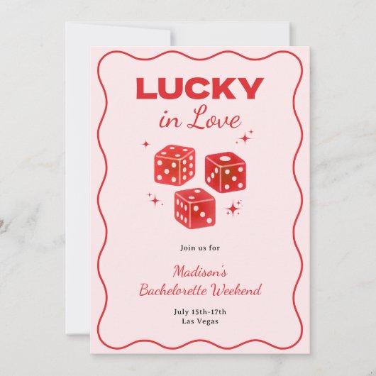 Chic Red Pink Lucky In Love Bachelorette Itinerary 招待状 (正面)