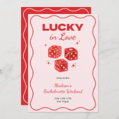 Chic Red Pink Lucky In Love Bachelorette Itinerary 招待状 (正面/裏面)