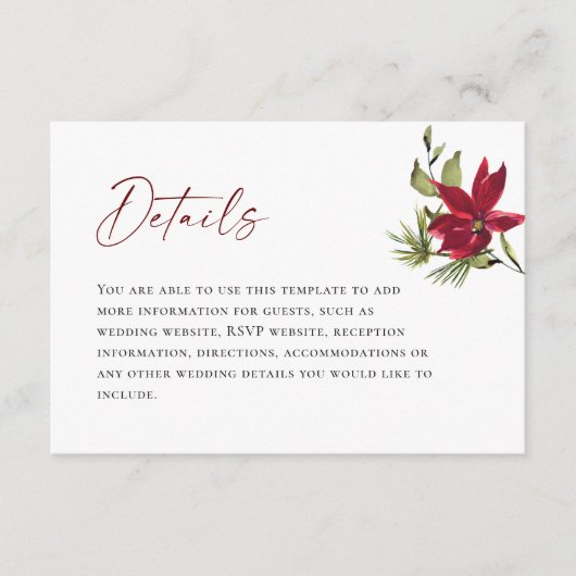 Chic Red Poinsettia Christmas Wedding Details エンクロージャーカード (正面)
