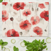 Chic red poppies script name  キッチンタオル (折り畳み)