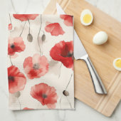 Chic red poppies script name  キッチンタオル (四つ折り)