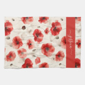 Chic red poppies script name  キッチンタオル (横)