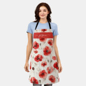 Chic red poppies script name apron エプロン (着用した状態)